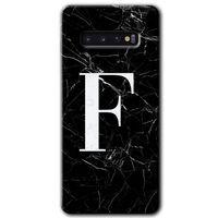 Samsung Galaxy S10 Kılıf HD Desen Baskılı Arka Kapak - Siyah Mermer Desenli F Harfi