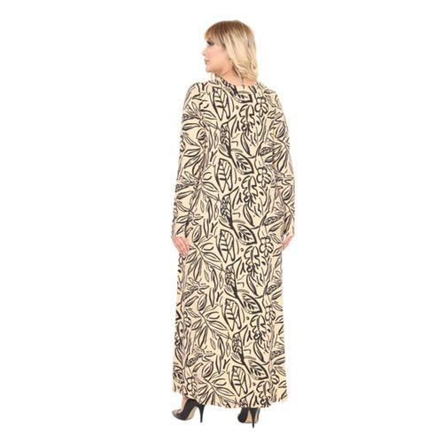 Melsay Butik Krem Yaprak Desen Uzun Kollu Kadın Tesettür Elbise