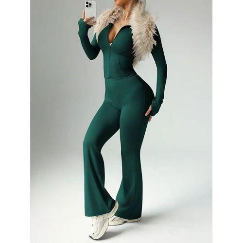 Kadın Uzun Kollu önden Fermuarlı Kısa Dalgıç Bluz Ve Pantolon Ikili Takım