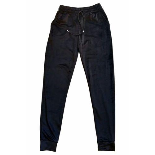 Parlak Kadife Cepli Pantolon Eşofman Pijama Altı Unisex Lastikli Paça Siyah