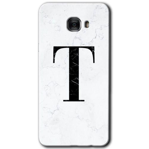 Galaxy C7 Pro Kılıf HD Desen Baskılı Arka Kapak - Beyaz Mermer Desenli T Harfi + Kırılmaz Cam
