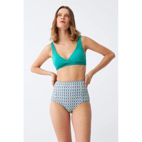 Kadın Yeşil Pedli Geometrik Desenli Yüksek Bel Bikini Takımı