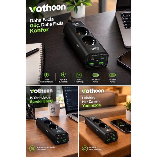 Akım Korumalı Priz 2 Ac Soket 2 Usb-a 2 Usb-c 35w Hızlı Şarj 1050j Koruma 2 Mt Kablo 2200w
