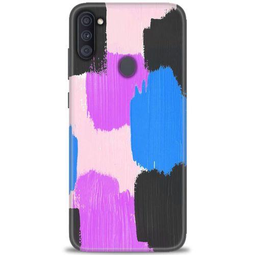 Samsung Galaxy M11 Kılıf HD Baskılı Kılıf - Mor Siyah + Tam Ekran Koruyucu