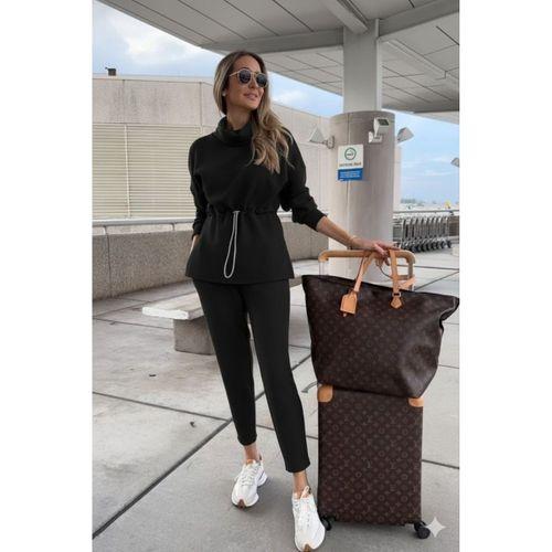 Kadın Uzun Kollu Balıkçı Yaka Belden Lastikli Modal Bluz Ve Pantolon Ikili Takım