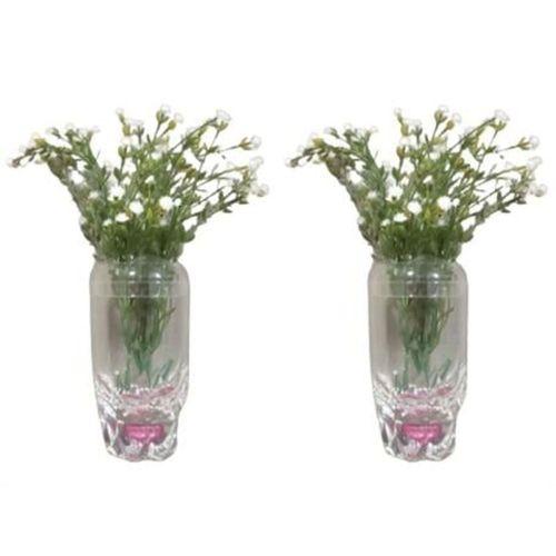 2 Adet Vazo Dahil,Vazoda Çiçek,Beyaz Yapay Çiçek,Vazo Dekoratif Kristal Damlalı 6X6X19Cm