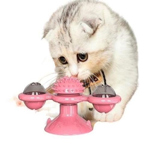 Angel Of Life® Pet Malzemeleri Vantuzlu Fırıldak Toplu Dönen Şeffaf Depo Tasarım İnteraktif Kedi Oyuncağı