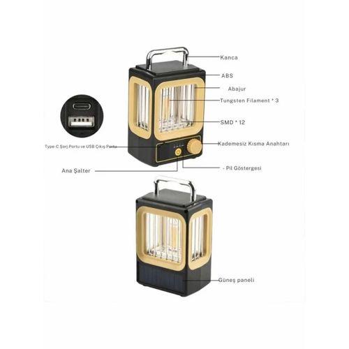 Ampul Solar Şarj Edilebilir 12 Led 1 Rustikli Led Kamp Lambası