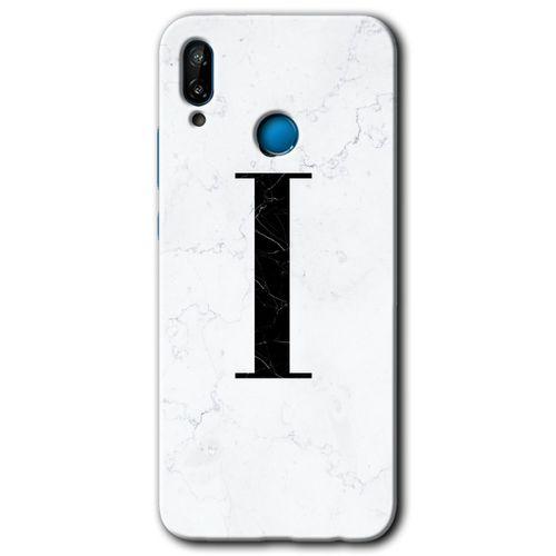 Huawei P20 Lite HD Baskılı Kılıf + 9D Tam Ekran Koruyucu - Beyaz Mermer Desenli İ Harfi