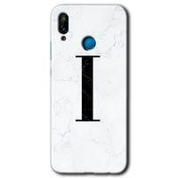 Huawei P20 Lite HD Baskılı Kılıf + 9D Tam Ekran Koruyucu - Beyaz Mermer Desenli İ Harfi