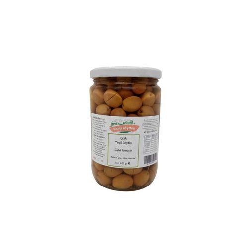 Karşı Köyden Doğal Salamura Çizik Yeşil Zeytin, 400 g, Cam Kavanoz