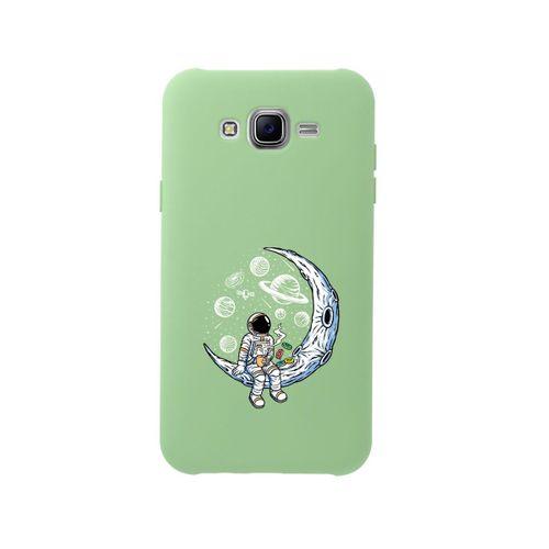 Samsung J7 2015 Keyifli Astronot Premium Silikonlu Yeşil Telefon Kılıfı