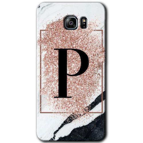 Samsung Galaxy Note 5 Kılıf HD Desen Baskılı Arka Kapak - Pembe Mermer Desenli P Harfi