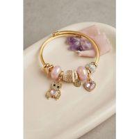 Pembe Renk Teddy Bear Model Gold Charmlı Bileklik