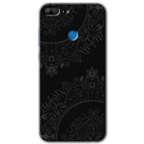Honor 9 Lite Kılıf HD Desen Baskılı Arka Kapak - Siyah Mandala + Kırılmaz Cam