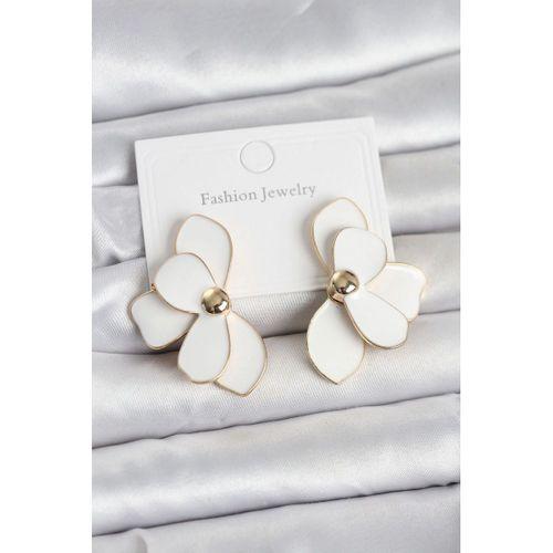 Beyaz Mineli Lotus Model Pirinç Kadın Küpe