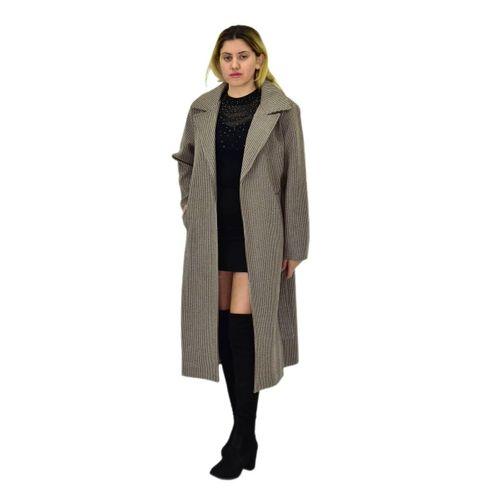 Kadın Çizgili Uzun Kaşe Kaban BGL-ST04118