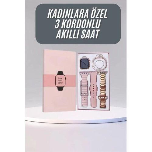 Akıllı Saat 3 Kordonlu Ve Aksesuarlı Bayanlar Için Şık Rose Renk