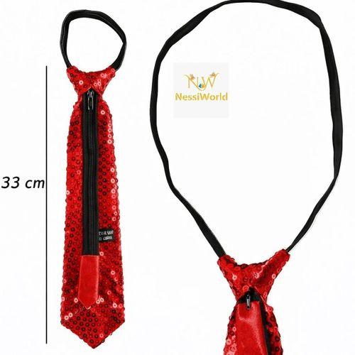 Kırmızı Pul Payetli Işıltılı Parti Kravatı 33 cm