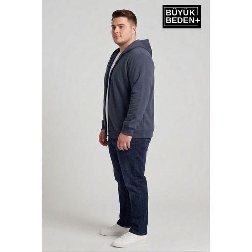Erkek Büyük Beden Fermuarlı Kapüşonlu ince Sweatshirt Hırka - Rahat Kalıp SPR26BHR960