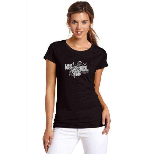 Live Fast Ride Free Baskılı Siyah Kadın Tshirt