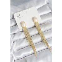 Sallantılı Beyaz Mineli Gold Renk Kadın Küpe