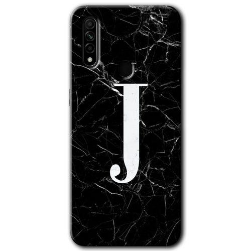 Oppo A31 Kılıf Baskılı Arka Kapak - Siyah Mermer Desenli J Harfi +Tam Ekran Koruyucu