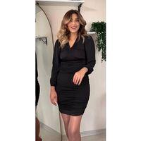 Pilelistore Kadın Uzun Kollu V Yakalı Yanlardan Büzgülü Kısa Sandy Elbise