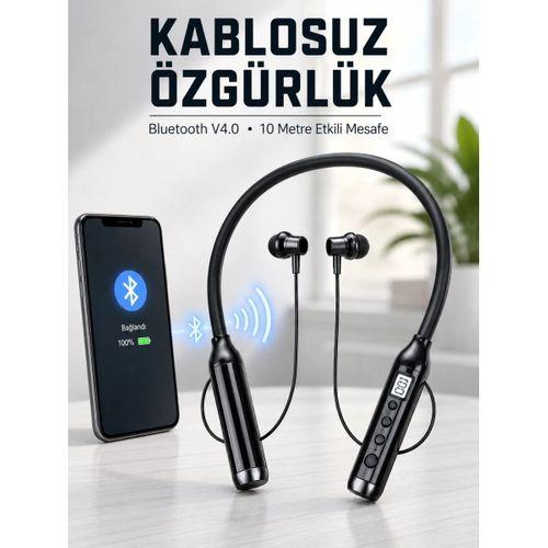 Kablosuz Bluetooth Boyun Kulaklığı 10 Metre Menzilli Mikrofonlu Ses Kontrollü Uzun Kullanım Süreli Kulak İçi Kulaklık