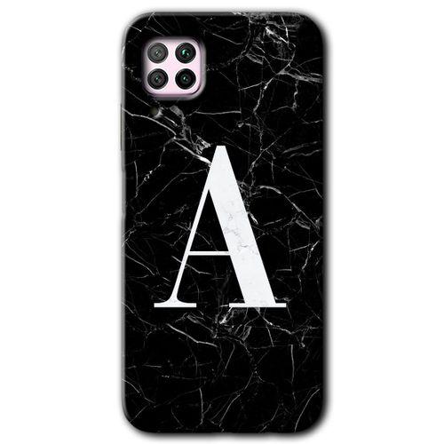 Huawei P40 Lite Kılıf HD Desen Baskılı Arka Kapak - Siyah Mermer Desenli A Harfi