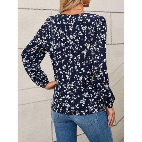 Kadın Uzun Kollu V Yakalı çiçek Desenli Modal Bluz