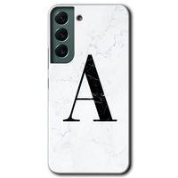 Potkal Hediye Fabrikası Samsung Galaxy S22 Plus Kılıf HD Desen Baskılı Arka Kapak - Beyaz Mermer Desenli A Harfi