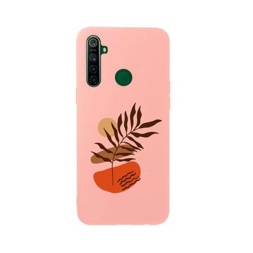 Oppo Realme 5i Floral Art Premium Silikonlu Pembe Telefon Kılıfı