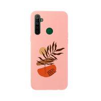 Oppo Realme 5i Floral Art Premium Silikonlu Pembe Telefon Kılıfı