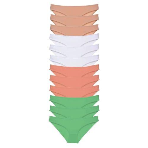 12 Adet Süper Eko Set Likralı Kadın Slip Külot Gri Beyaz Pudra Yeşil