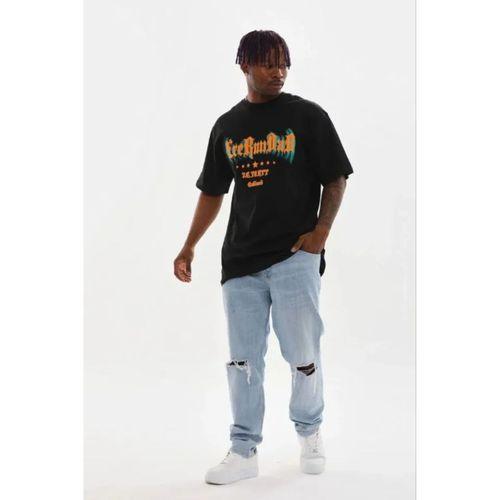 Erkek Baskılı T-Shirt Kısa Kol Bisiklet Yaka Regular Fit Rahat Kalıp Günlük Tişört - Siyah