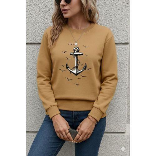 Kadın Uzun Kollu Bisiklet Yaka Desenli Viskon Iki Iplik Bluz