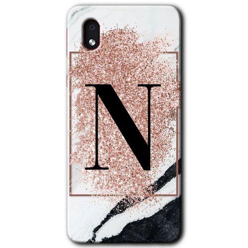 Galaxy A01 Core Kılıf HD Desen Baskılı Arka Kapak - Pembe Mermer Desenli N Harfi + Kırılmaz Cam