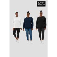 Kadın Büyük Beden İkili Bisiklet Yaka 3 lü Set -Rahat Kalıp İnce Sweatshirt SPR26BSW956+3