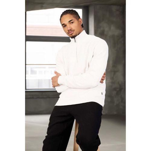 Lars Selanik Örme Kumaş Yarım Fermuar Erkek Sweatshirt - Ekru