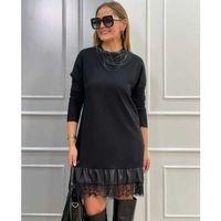 Kadın Uzun Kollu Bisiklet Yaka Etek Ucu Deri Dantelli Viskon Iki Iplik Midi Elbise