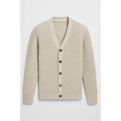 Nopenli Fitil Örgü Düğmeli Hırka - Ekru