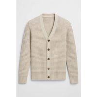 Nopenli Fitil Örgü Düğmeli Hırka - Ekru