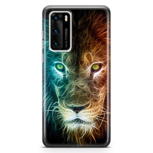 Huawei P40 Kılıf Neon Aslan Arka Kapak Koruma Desenli Full Koruyucu