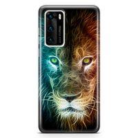 Huawei P40 Kılıf Neon Aslan Arka Kapak Koruma Desenli Full Koruyucu