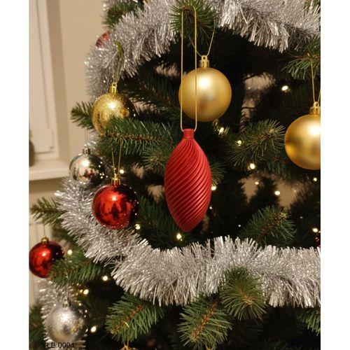 Kırmızı Uzun Spiral Desenli Dekoratif Yılbaşı Süsü