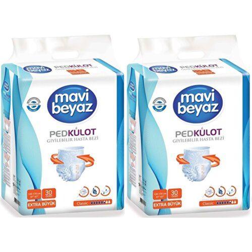 Mavi Beyaz Ped Külot Emici Ekstra Büyük Boy Xlarge 30'lu 2 paket / 60 adet