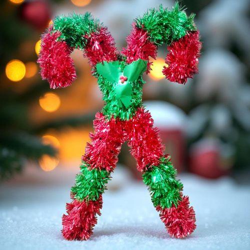 YÜKSEK KALİTE YILBAŞI BASTONU KIRMIZI ŞEKER ÇUBUK DEKORU METALİK YILBAŞI VİTRİN DEKORLARI 38X26 CM