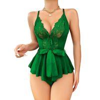 Yeşil Dantel İşlemeli Kurdelalı Fantezi Tül Babydoll