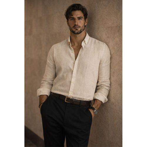Bien Pamuk Keten Erkek Gömlek - Bej